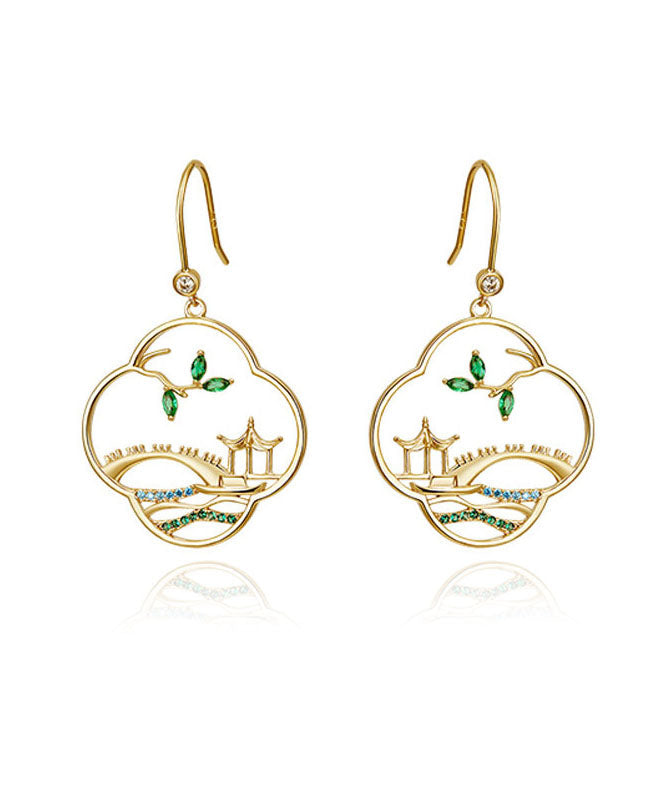 Retro Yellow Sterling Silver Overgild Zirconhoop Earrings