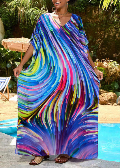 Blue Oversized Print Chiffon Robe Dresses Summer