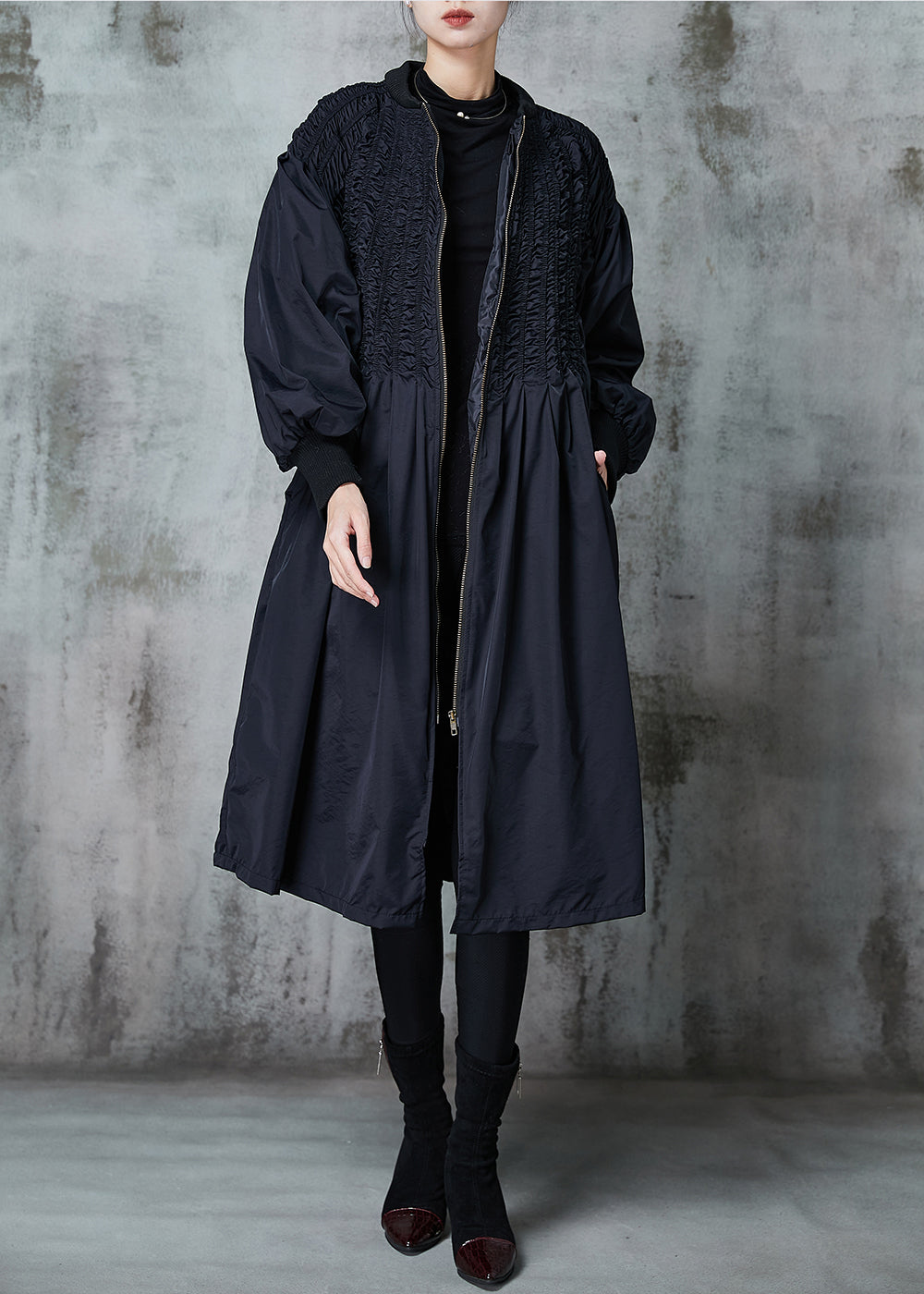 Black Oversized Wrinkled Duck Down Puffers Jackets Winter