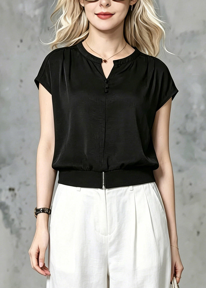 Loose Black O-neck T Shirt Summer