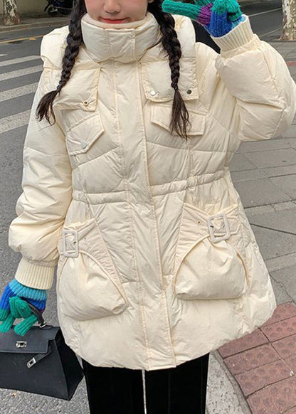 Red Zip Up Drawstring Pockets Duck Down Hooded Coat Winter