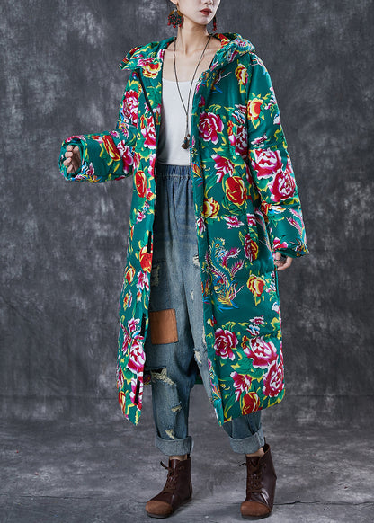 Green Original Print Fine Cotton Filled Parka Jacket Hooded Winter