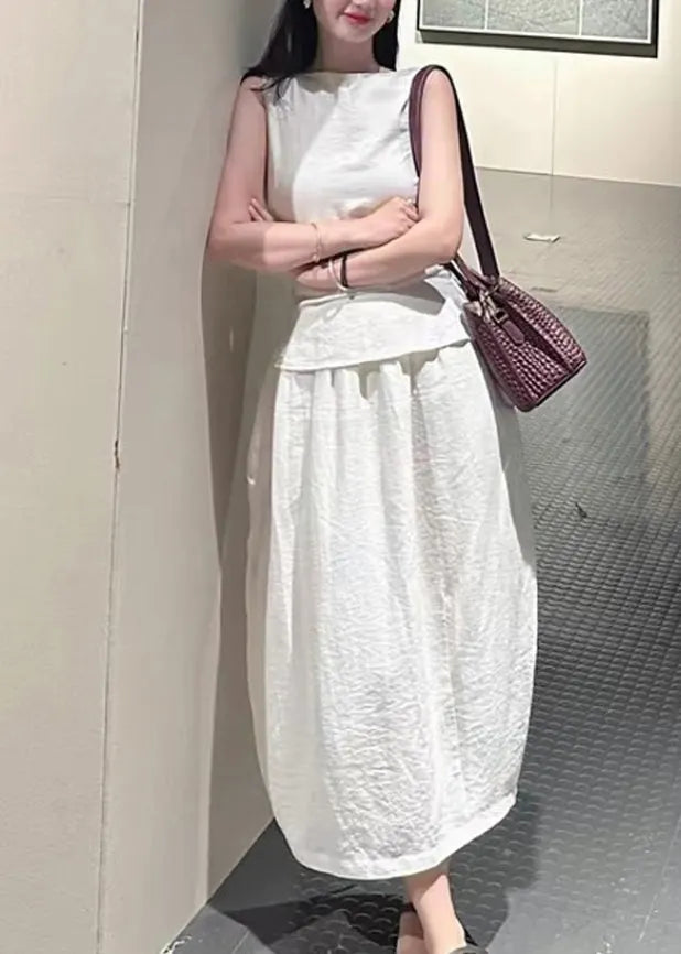 Grey O-neck Top and Maxi Skirts Two Pieces Set Summer