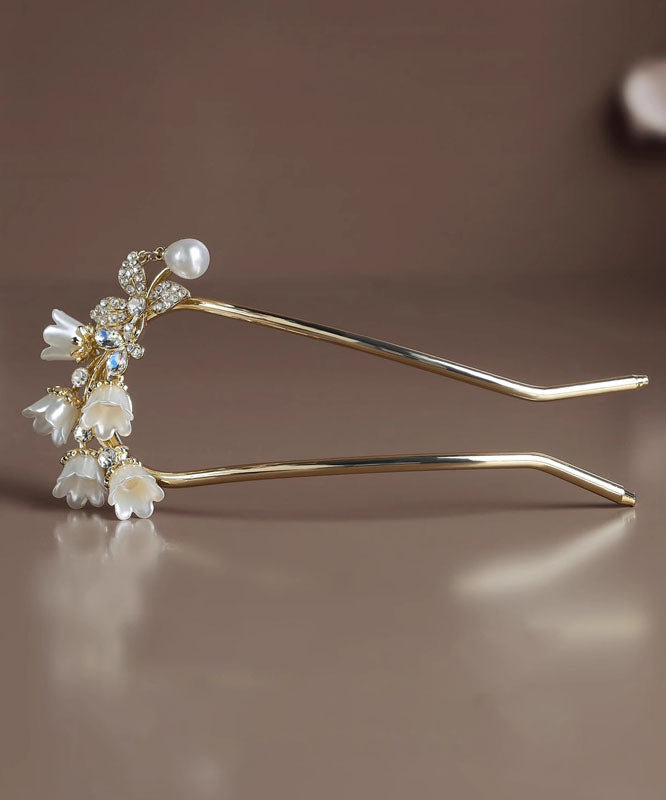 Classy White Alloy Zircon Lily of the Valley U-shaped Hairpin