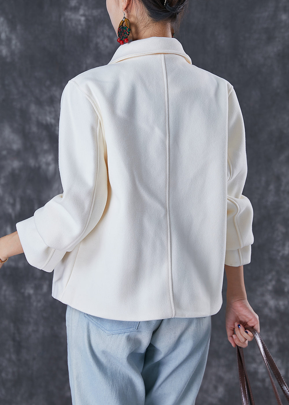 White Embroideried Woolen Coat Fall