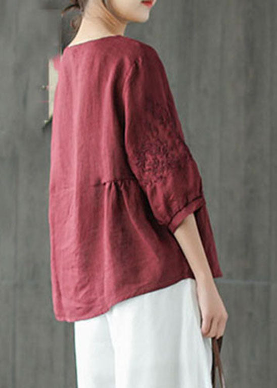 Mulberry O-neck Embroideried Tops Spring