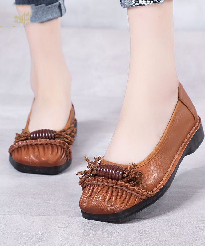 Grey Cowhide Leather Flat Shoes Splicing Flat Shoes