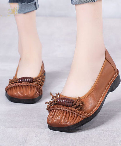 Grey Cowhide Leather Flat Shoes Splicing Flat Shoes