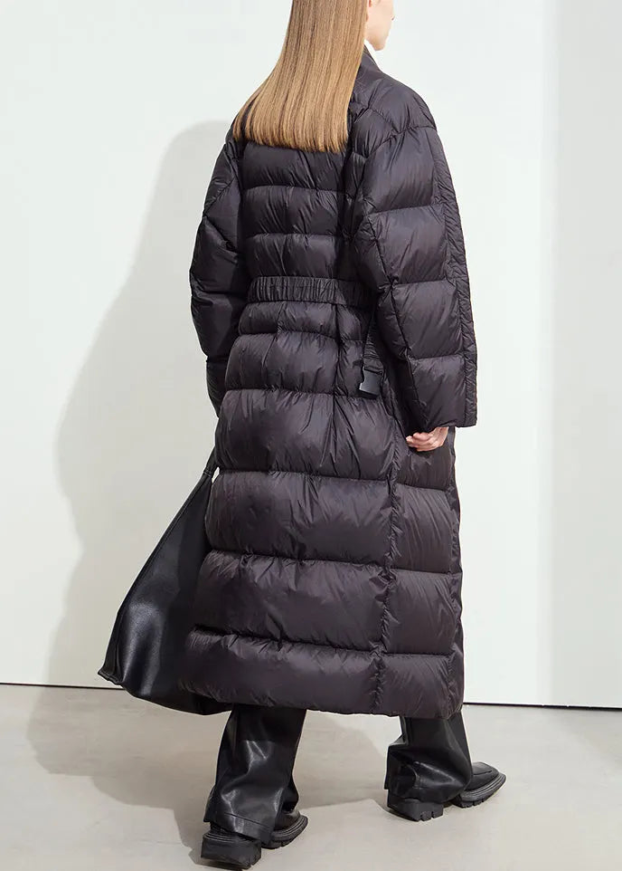 Black Sashes Duck Down Down Winter Long Coats V Neck