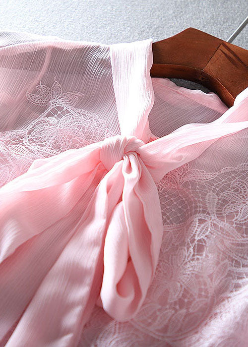 Pink Embroidered Chiffon Shirt Top Spring