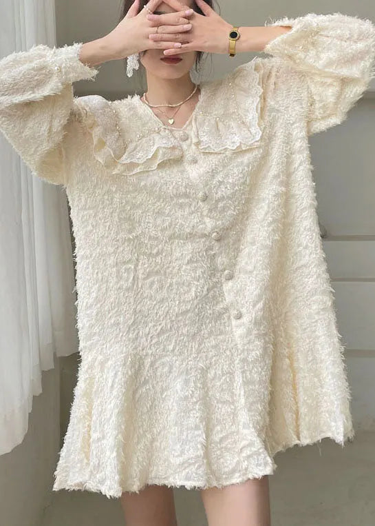 Apricot Button Patchwork Dress Spring