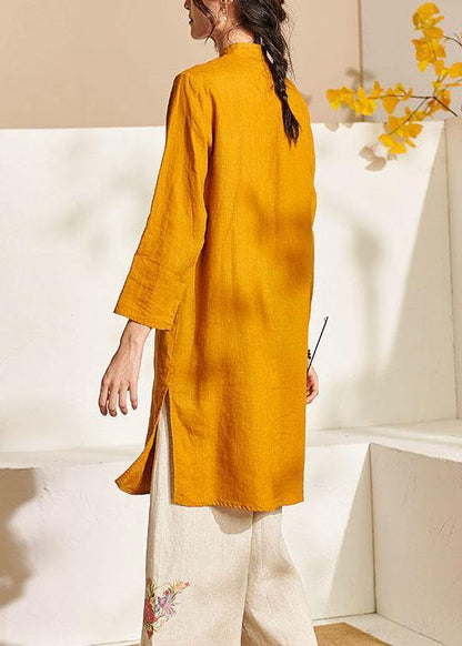 French Yellow Oriental Side Open Summer Linen Top