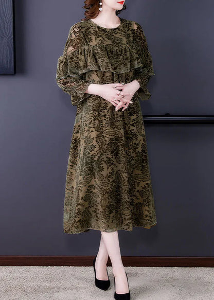 Green Velour Dress Ruffled Spring