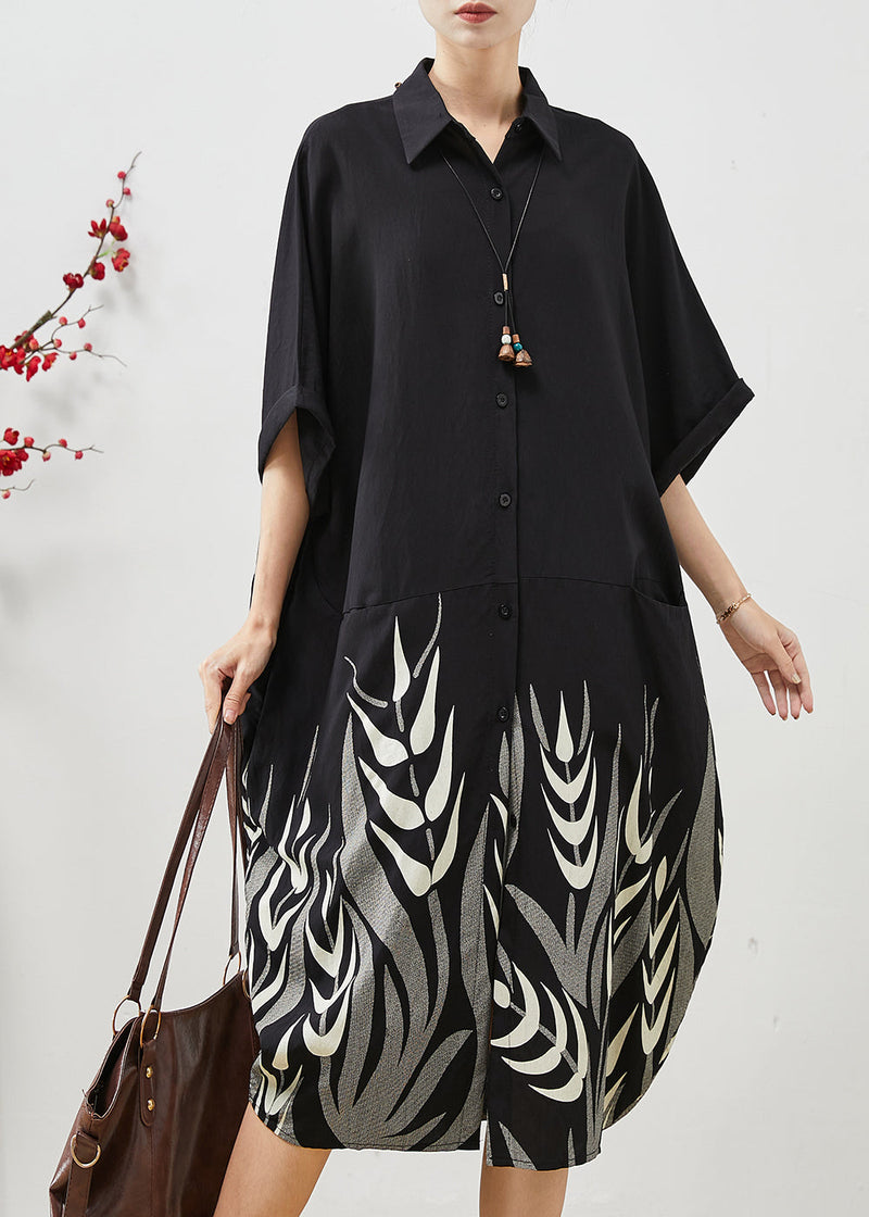 Black Print Patchwork Shirt Dress Summer