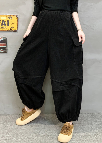 Red Pockets Patchwork Cotton Lantern Pants Fall