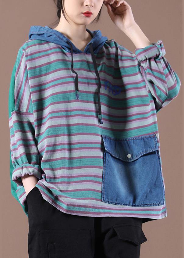 Green on the Back Loose Drawstring Organic Autumn Tops