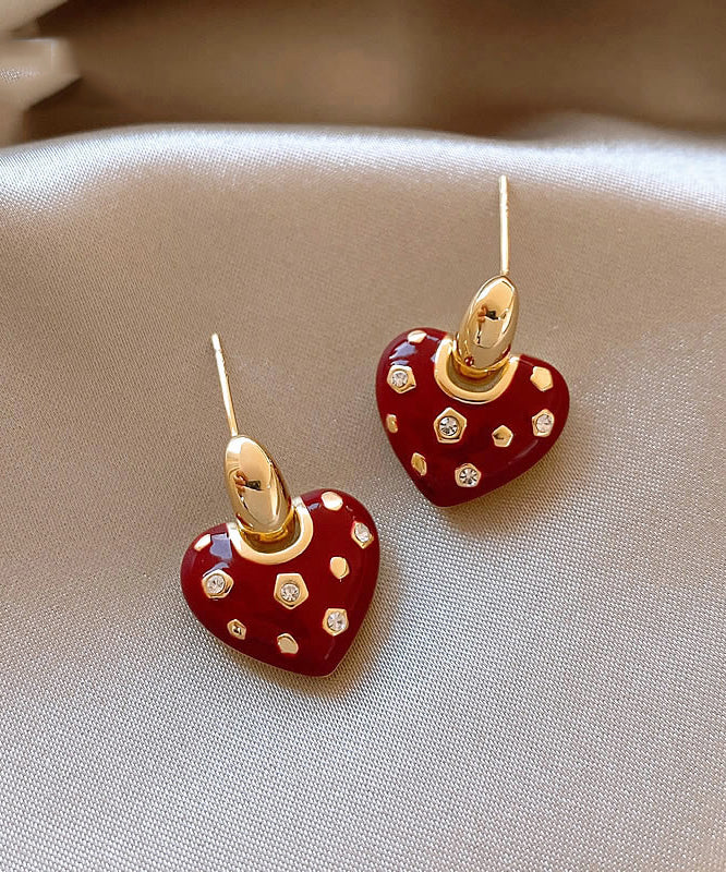 New Red Copper Alloy Zircon Love Drop Earrings