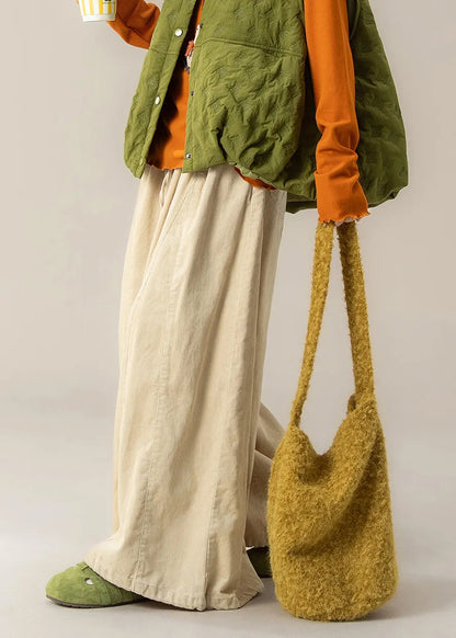 Beige Oversized Corduroy Wide Leg Pants Trousers Spring