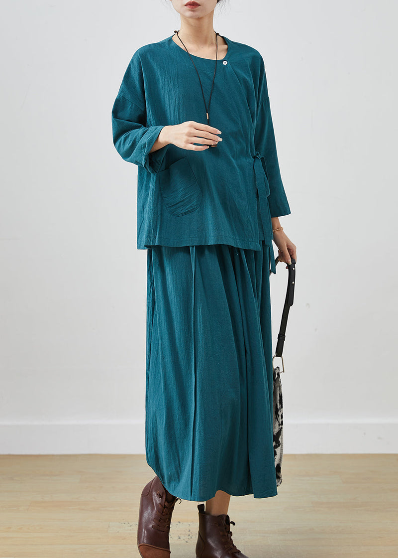 Peacock Blue Oversized Linen Two Pieces Set Spring