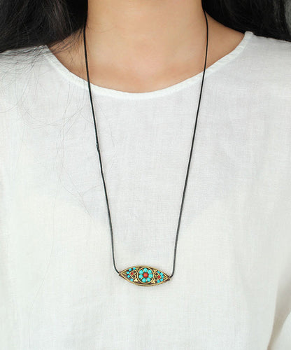 Green Hand Knitting Copper Turquoise Pendant Necklace