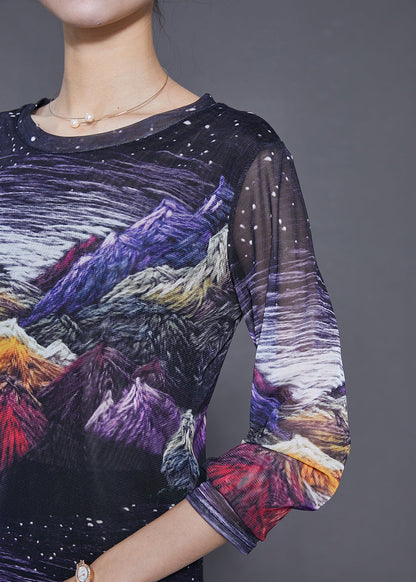 Black Print Hollow Out Tulle Top Summer