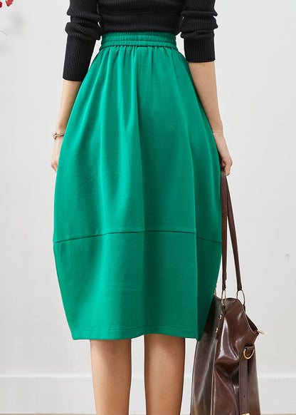 Green Elastic Waist Patchwork Cotton Skirts Fall