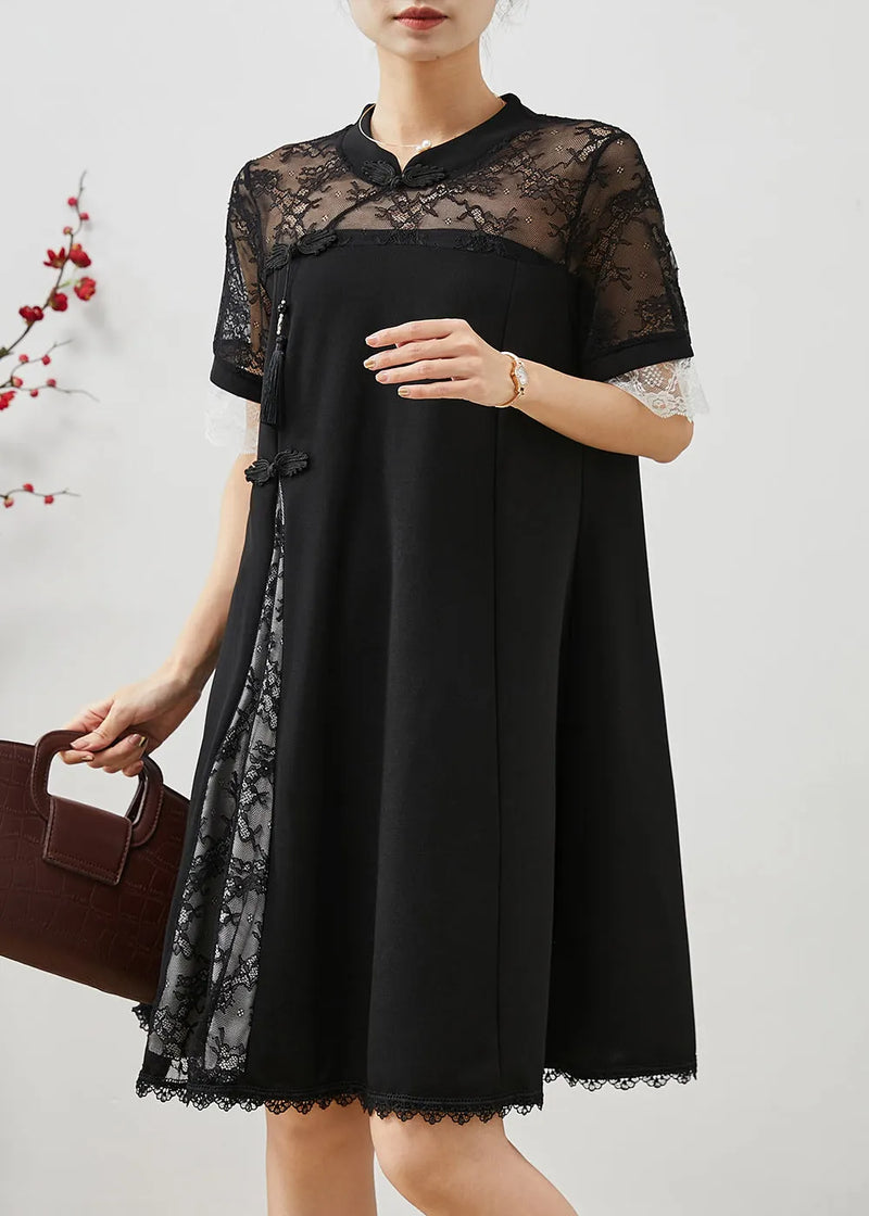 Black Lace Patchwork Side Open Spandex Holiday Dress Summer