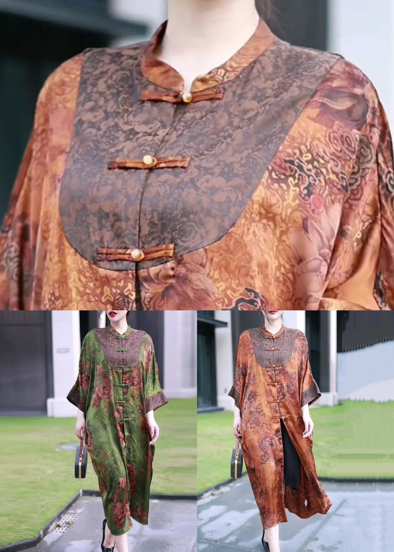 Loose Orange Button Patchwork Thin Silk Long Coats Bracelet Sleeve