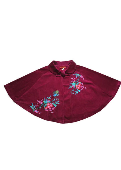 Mulberry Peter Pan Collar Embroideried Corduroy Coats Cloak Sleeves