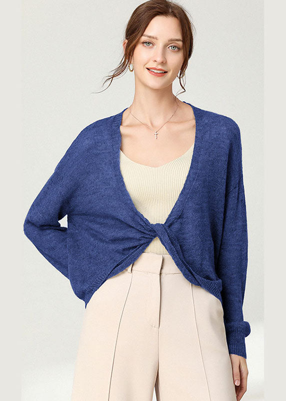 Unique Blue Long Sleeve Knit Vogue Fall Top