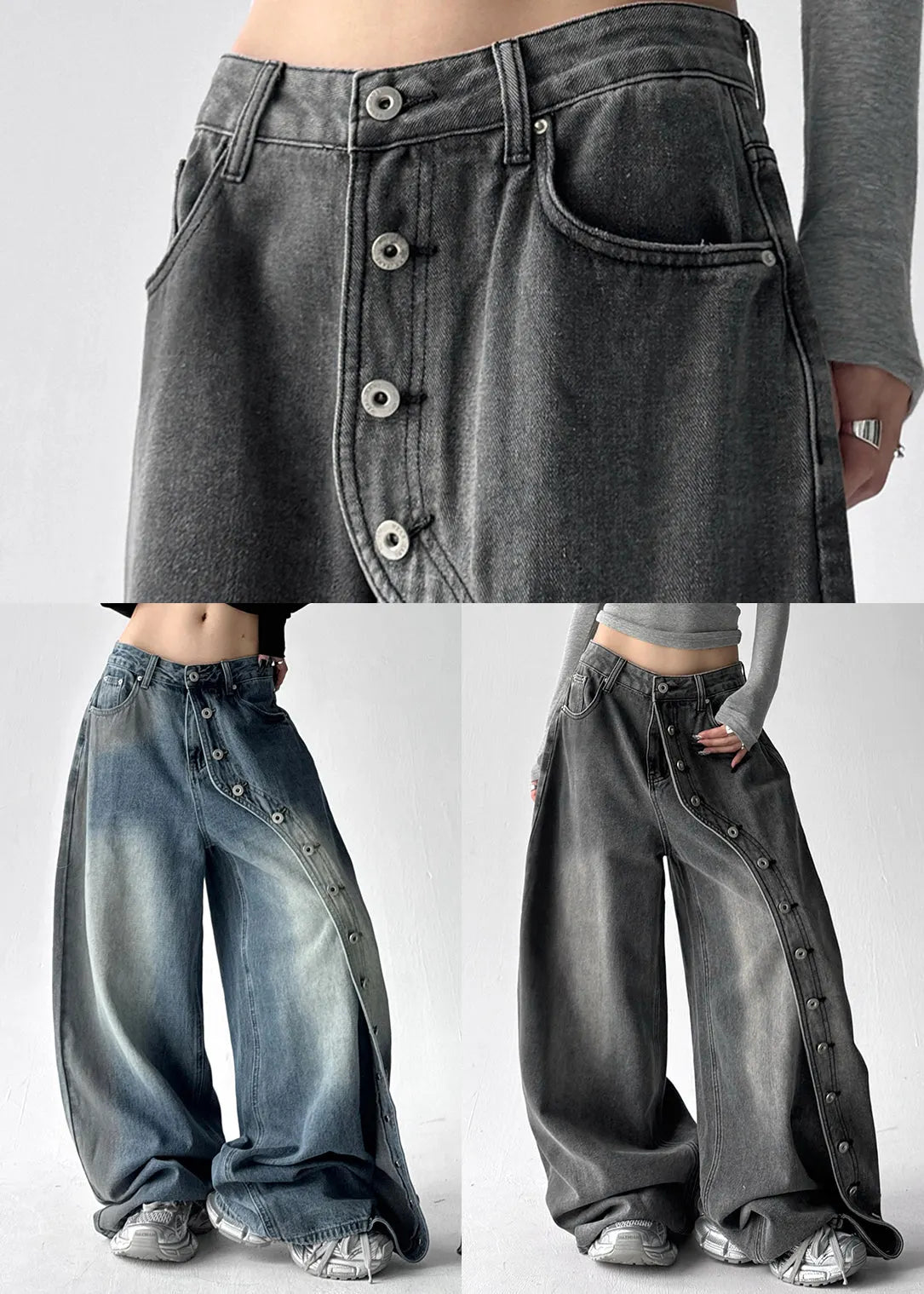 Diy Grey Asymmetrical Rivet Denim Harem Pants Fall