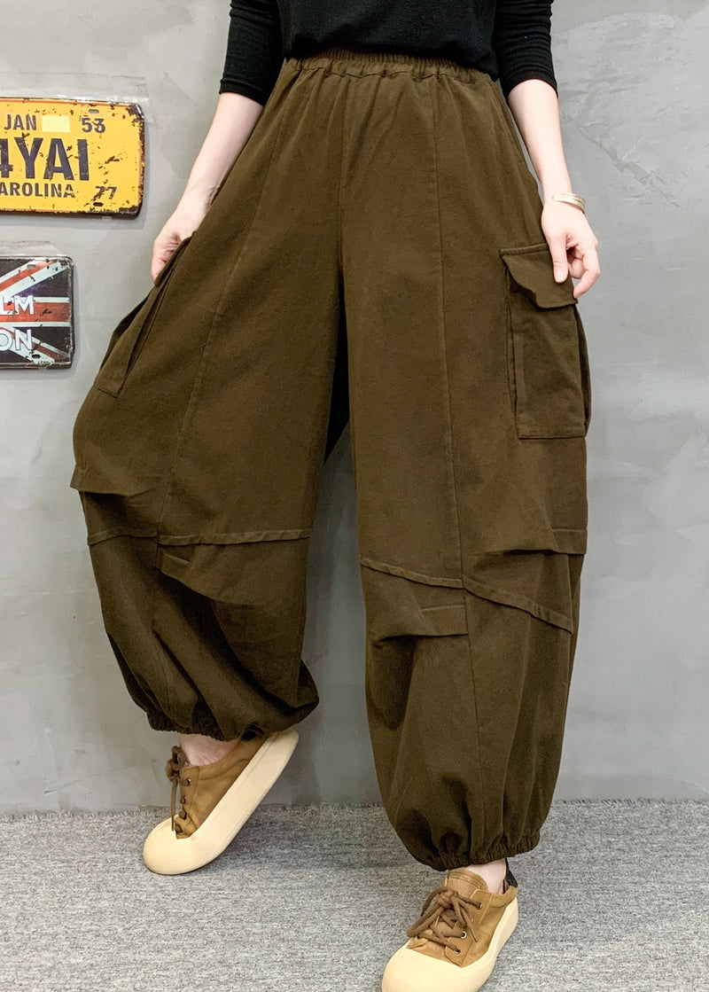 Red Pockets Patchwork Cotton Lantern Pants Fall