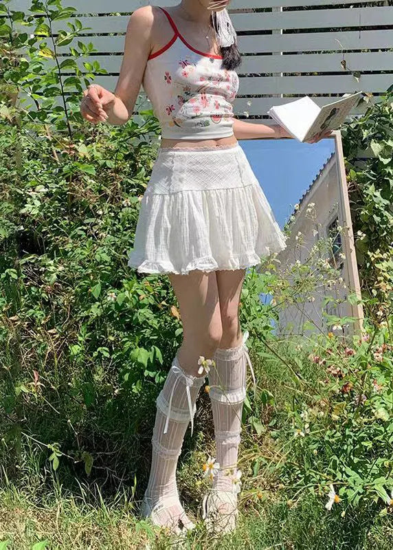 White Lace Pleated Short Skirt New for Summer
