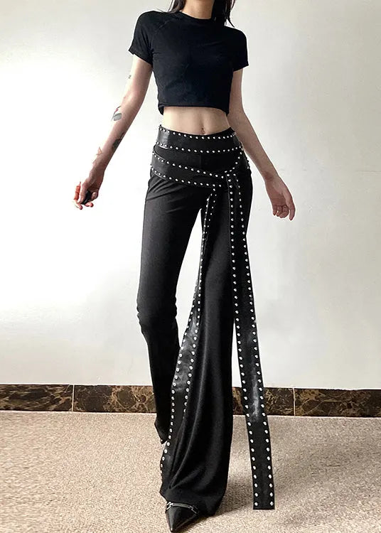 Stylish Black Tummy Control Bell-bottom Trousers Spring