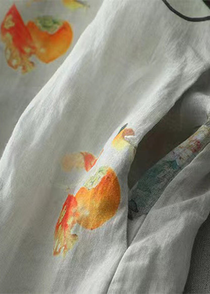 Green O Neck Print Chinese Button Cotton Dress Spring