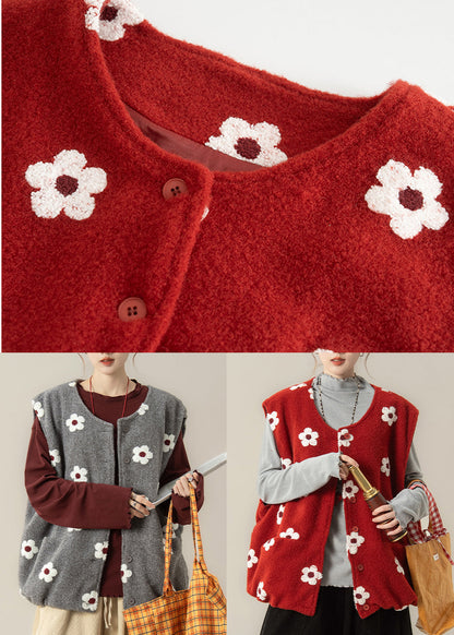 Red Oversized Cotton Vest Top Winter