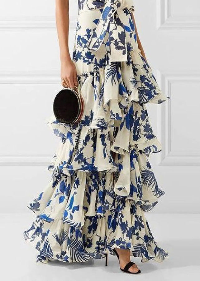 European and American Vacation Style Ruffled Print Dress Sleeveless
