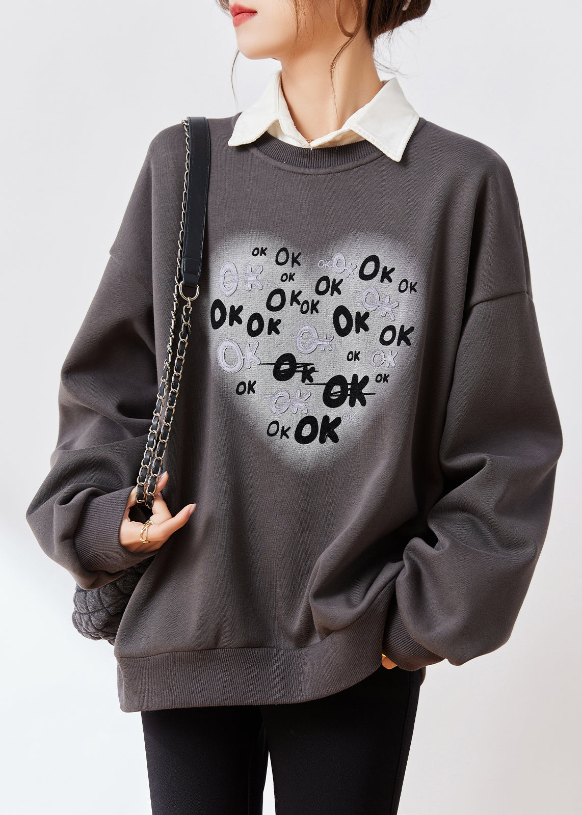 Diy Mulberry O Neck Print Warm Fleece Loose Sweatshirts Top Fall