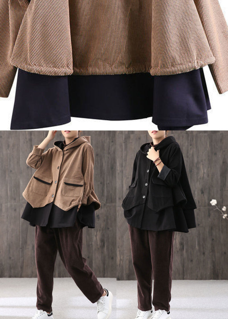 Simple Chocolate Retro Loose Button Fall Coat