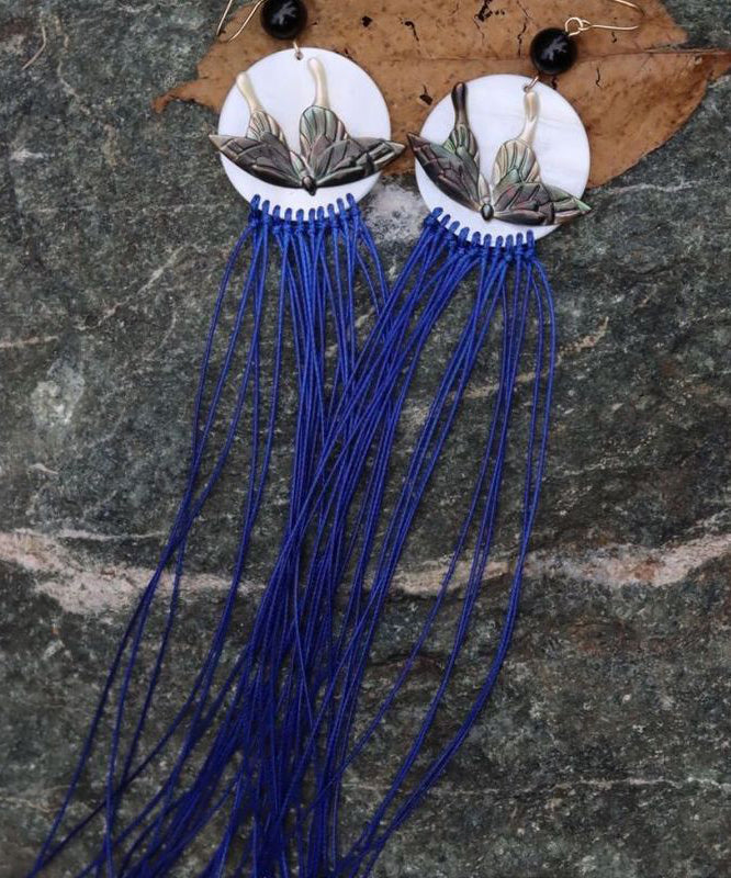 Purple Alloy Agate Shell Butterfly Tassel Drop Earrings