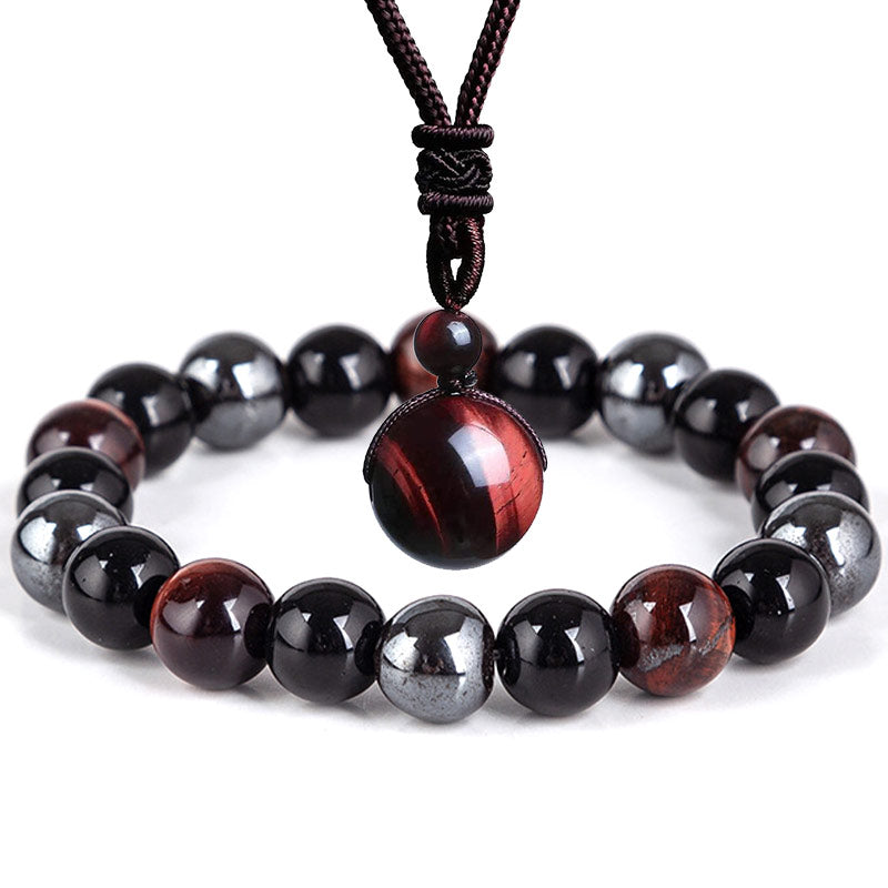 Tiger Eye Bracelet Necklace Set With 10mm Beads for Protection