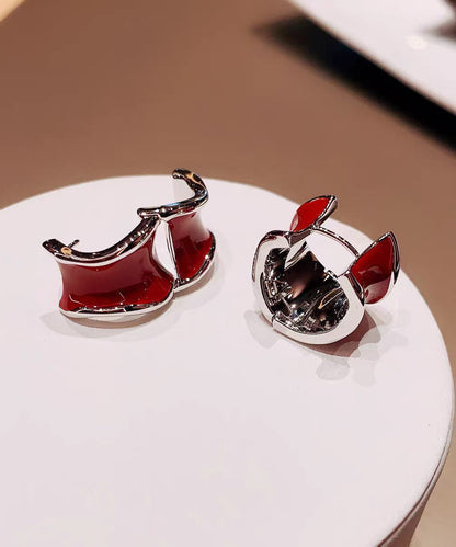 Light Irregular Wine Red Copper Hoop Earrings