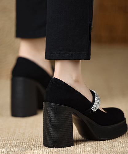European and American Style Suede High Heels Splicing Zircon Buckle Strap