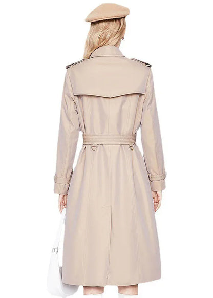 Khaki Peter Pan Collar Sashes Slim Fit Cotton Double Breast Coats Spring