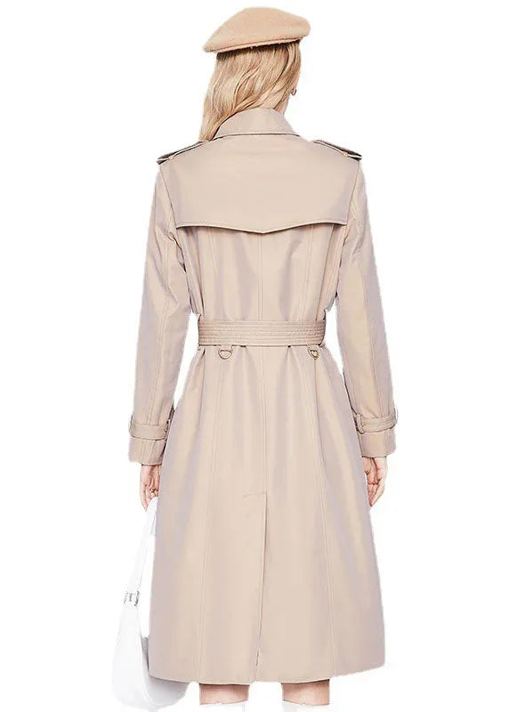 Khaki Peter Pan Collar Sashes Slim Fit Cotton Double Breast Coats Spring