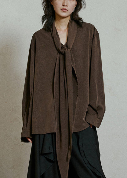 Coffee Wrinkled Button Top Lantern Sleeve