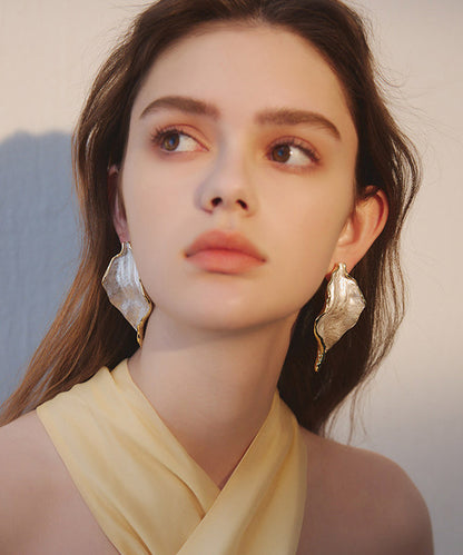 Hammered Metal Irregular Leaf Drop Earrings