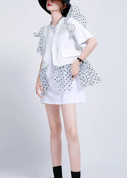 Summer Two Piece Dress With White Lace and Ruffle Vest