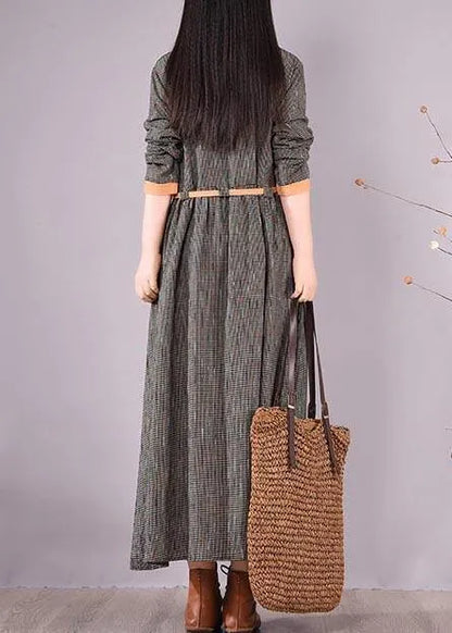 O Neck Tie Waist Spring Quilting Dresses Work Black Striped Maxi Dresses