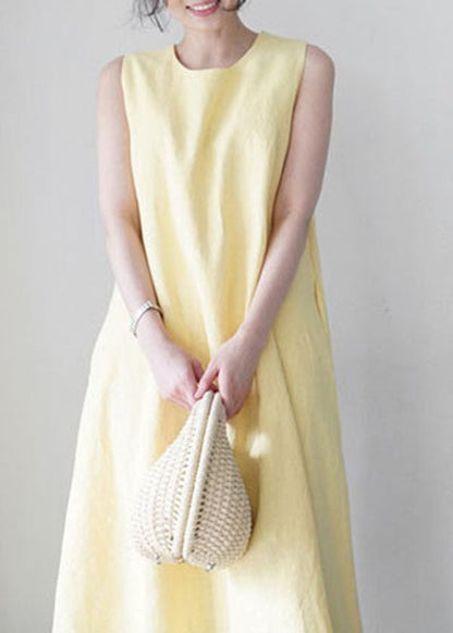 Unique Yellow O-neck Pockets Party Dress Sleeveless